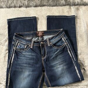Cowgirl Up  29x36 Women's Dark Blue Bootcut Jeans with Contrast Trim - like new!